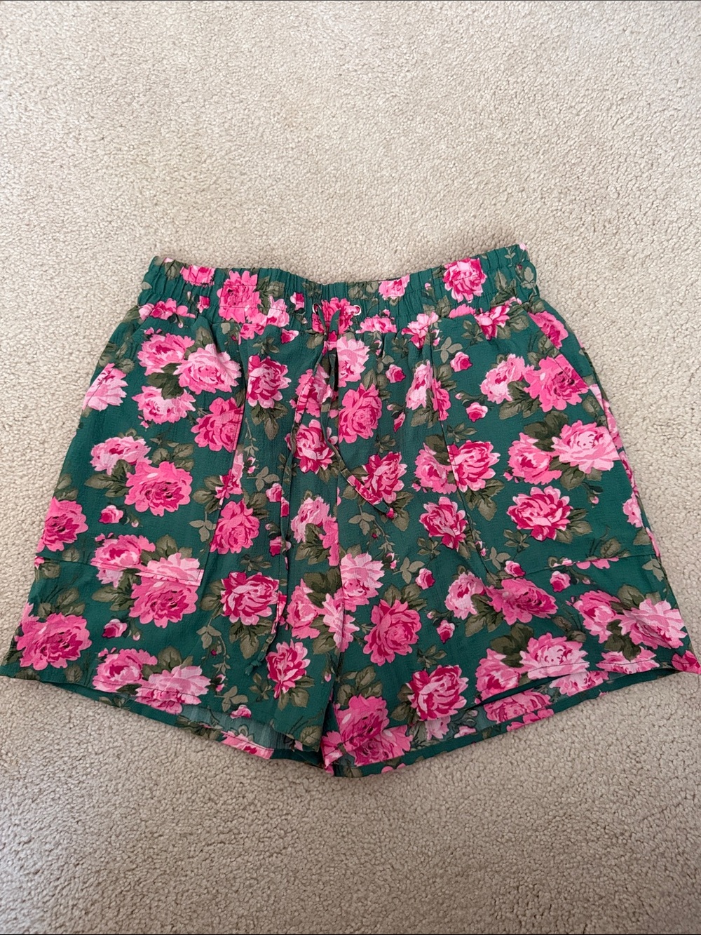 Staccato Green Shorts with Pink Floral Print